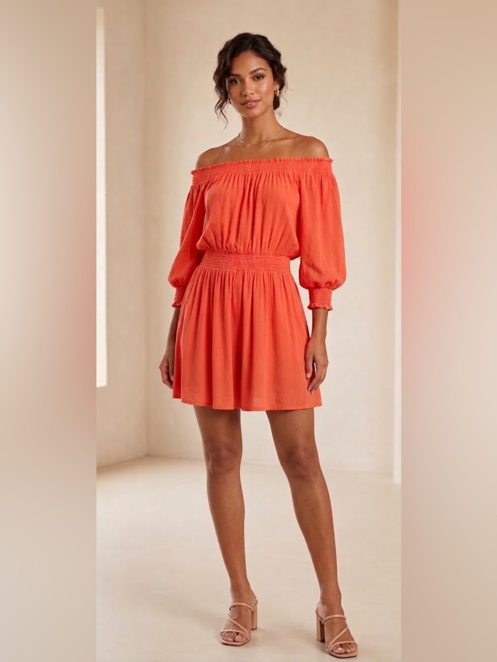 Boston Proper Off the Shoulder Romper Size XS Coral Orange Beach Vacation